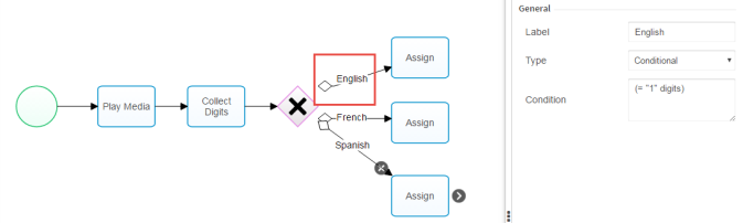 Condition for an English language selection for a CxEngageflow that assigns a value to a variable.