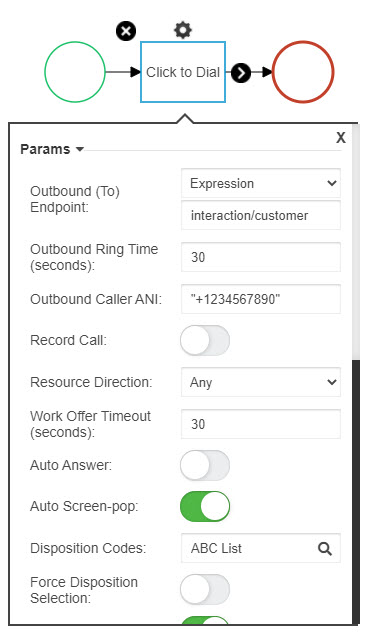 Image of a configured Click to Dial flow notation