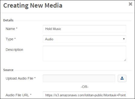 Screen image of creating a new audio media prompt through a URL