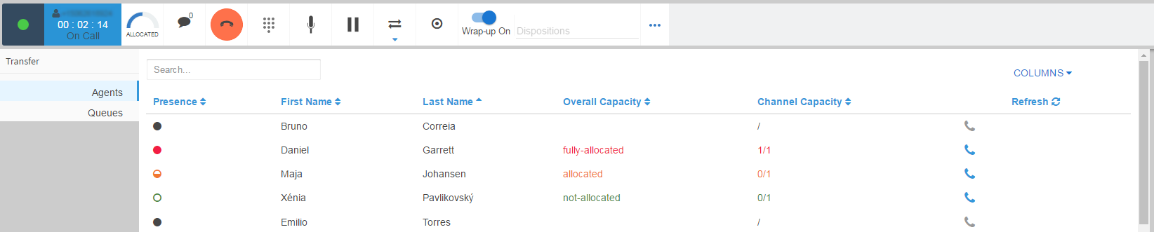 Enghouse InteractiveAgent capacity in the CxEngage toolbar