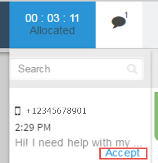 Accept an SMS work offer in the CxEngage Agent Toolbar