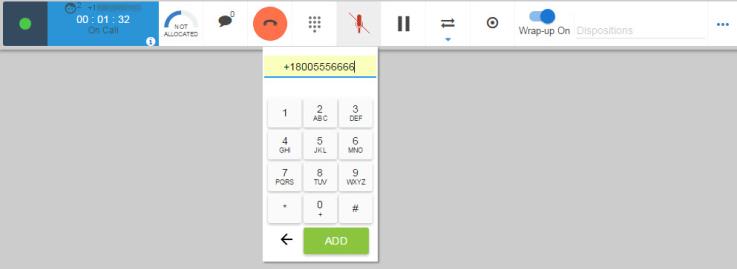 Image of adding a participant using the dial pad in Agent Toolbar