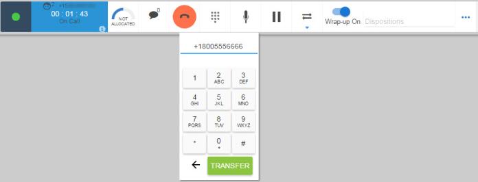 Screen image of using the dial pad in Agent Toolbar to transfer to an external number