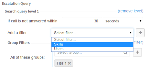 Select the Skills filter in a CxEngage escalation query